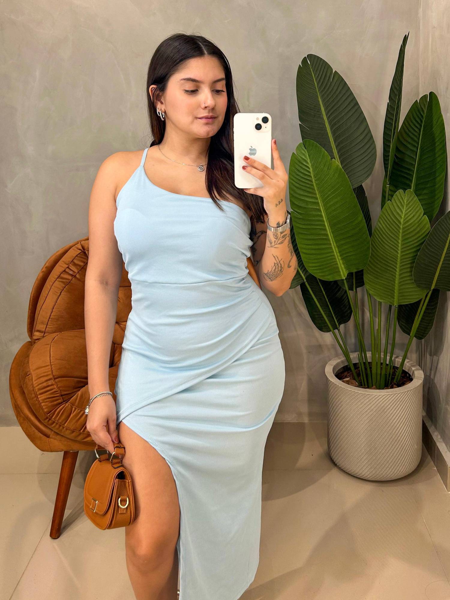 Vestido Midi em Ribana Alça Única Transpassado